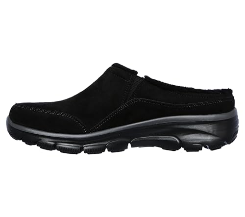 Image of Skechers Women's Clogs - Relaxed Fit: Easy Going - Latte-Twin Gore Open Back Suede Fur Slip-On Clogs with Air Cooled Insole