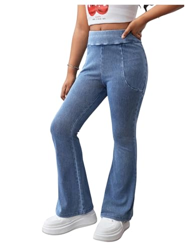 Floerns Girl's High Waisted Flare Leg Jeans Stretchy Denim Pants with Pocket