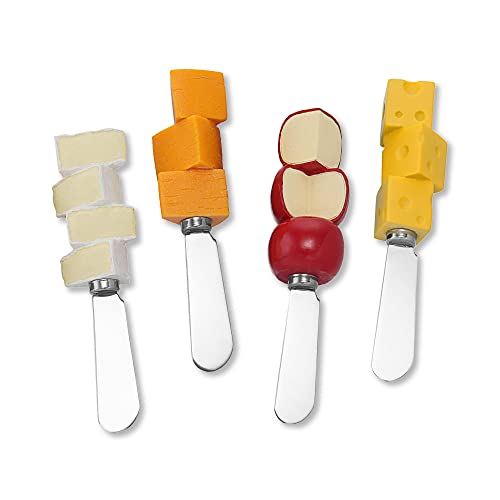 Supreme Housewares Cheese Block Cheese Spreaders, Hand-Painted Resin Handles with Stainless Steel Blades for Spreading Cream Cheese, Butter, and Jam, Assorted Designs, Set of 4