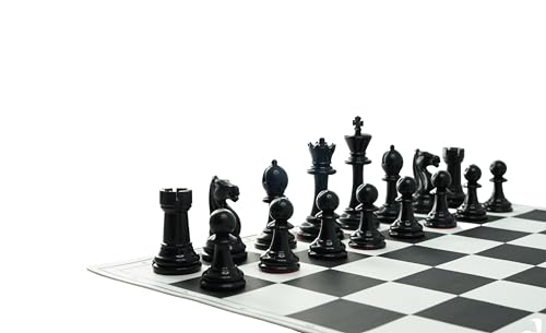Image of 18'' X 18'' Professional Tournament Chess Set with Black Vinyl Foldable Chess Board Game with Solid Plastic Pieces with Extra Queens and Black Bag
