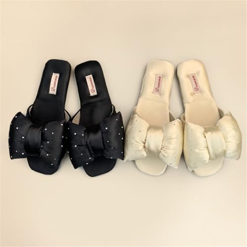 Satin Slippers for Women Elegant Bow Knot Slippers Luxurious Shiny House Shoes Sandals Indoor Outdoor4
