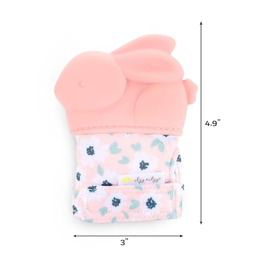Image of Itzy Ritzy Silicone Teething Mitt - Soothing Infant Teething Mitten with Adjustable Strap, Crinkle Sound & Textured Silicone to Soothe Sore & Swollen Gums - for Ages 3 Months & Up (Bunny)