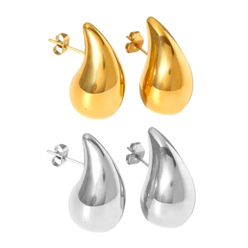 Salve 2 Pairs ‘Chic’ Bottega-Inspired Teardrop Chunky Earrings Set for Women Stylish | Fashion Jewellery Gold & Silver Ear Studs Earrings Combo Set Gift Pack of 2 (B0CYQ2GJQT) Amazon Price History, Amazon Price Tracker