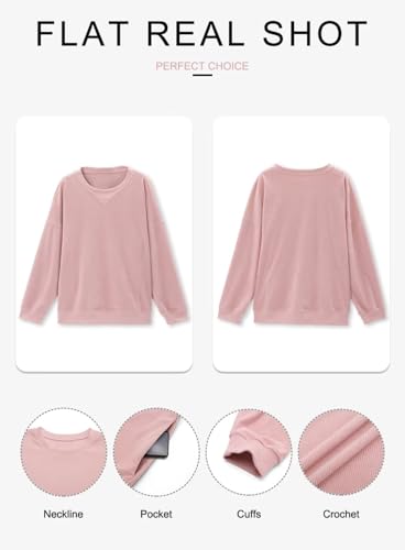 KISSMODA Womens Casual Long Sleeve Sweatshirts Color Block/Solid Tops Corduroy Crewneck Tunic Pullover with Pockets