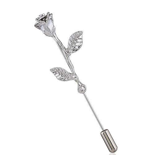 Fashion Men Rose Floral Lapel Stick Brooch Pin Suit Tuxedo Corsage Accessory (Silver)
