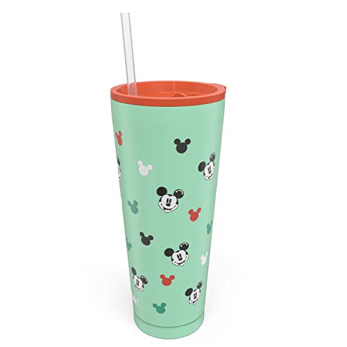 Image of Zak Designs Disney Mickey Mouse Vacuum Insulated Stainless Steel Travel Tumbler with Splash-Proof Lid, Includes Reusable Plastic Straw and Fits in Car Cup Holders (18 /8 SS, 25 oz, Sure Thing)