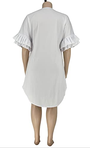 Image of Ekaliy Women's Casual Vintage Ruffle Sleeve Loose Party Midi Plus Size Dress Casual Summer