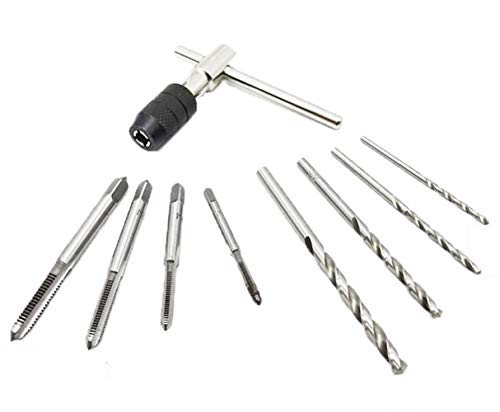 eoocvt M3-M6 Adjustable T-handle Tap Wrench + 4 pcs M3 M4 M5 M6 Machine Screw Metric Thread Plug Taps Set + 4 pcs Drill Bits Set