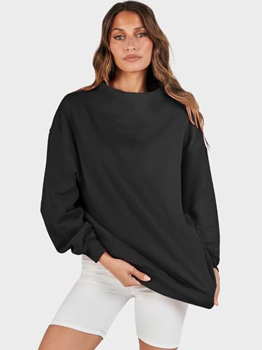 Image of ANRABESS Womens Oversized Sweatshirts Mock Neck Pullover | Cozy Fleece Long Sleeve Tops, Casual Daily Wear, Going Out & Preppy, Loose Fit, 2026 Fall Winter Trendy Outfits