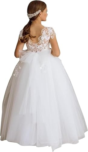 Lace Appliques Flower Dresses for Wedding A Line Birthday Party Tulle Princess Pageant Dress