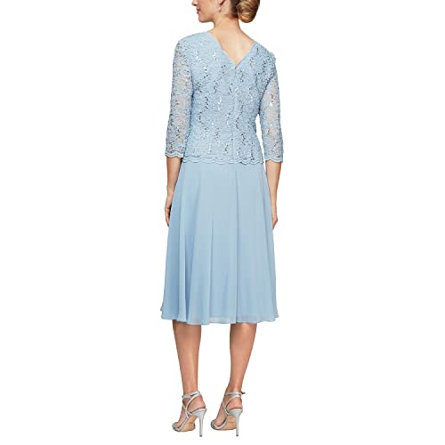 Image of Alex Evenings Women's Tea Length Embroidered Bodice Mother of The Bride Gown, Wedding Guest Dress
