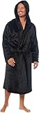 MICHAEL PAUL Dressing Gowns for Men | Super Soft Snuggle Hooded Dressing Gown in Grey Navy Black | Men's Warm and Cozy Fleece Nightwear Robe | Gifts for Him