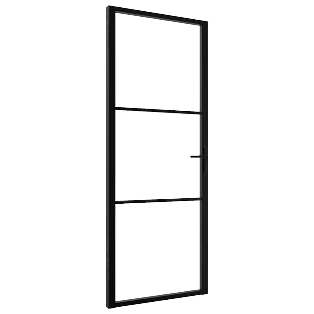 vidaXL Porte Intérieure Porte Vitrée Poignée en Alliage d'Aluminium Serrure en Fer Salon Maison Verre ESG et Aluminium 76x201,5 cm Noir