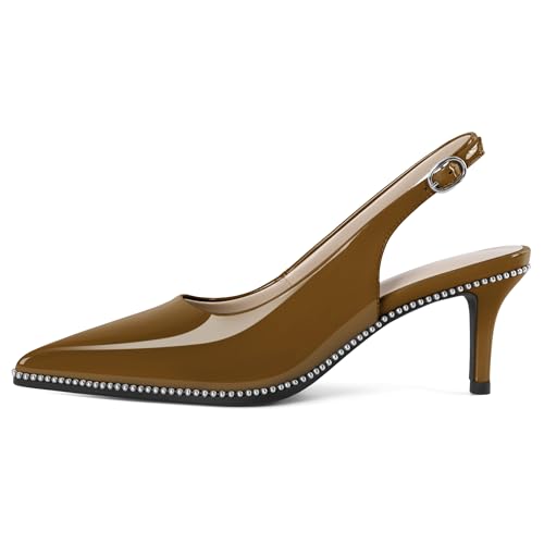 Image of YODEKS Slingback Heels for Women Pointy Toe Beaded Heels Close Toe Kitten Heel Pumps 2.5 Inch Stiletto Pumps Wedding Party Dressy Shoes
