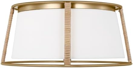 Scott Living Cortes Transitional 2-Light Indoor dimmable Medium Flush Mount Ceiling Light in Satin Brass Gold Finish with White Linen Fabric Shade