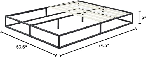 Olee Sleep 9 Inch Modern Metal Platform Bed Frame, Wood Slat Anti-Slip Support, Steel Mattress Foundation, No Box Spring Needed, Black, Full Size