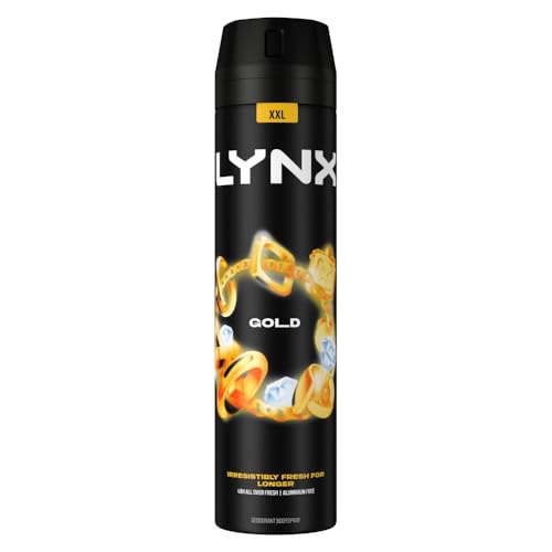 Lynx Gold Aerosol Body Spray Mens Deodorant Spray with a Dark Vanilla & oud scent for 48 hours of odour busting high defnition fragrance 250 ml