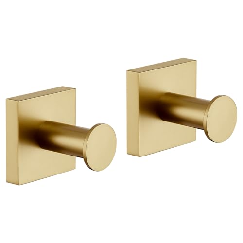 Image of KOKOSIRI Robe Hooks for Wall Bath Towel Hook Holder for Door Shower Kitchen Closet Bathroom Accessories Brushed Gold Stainless Steel 2 Pack, B1016BG-P2