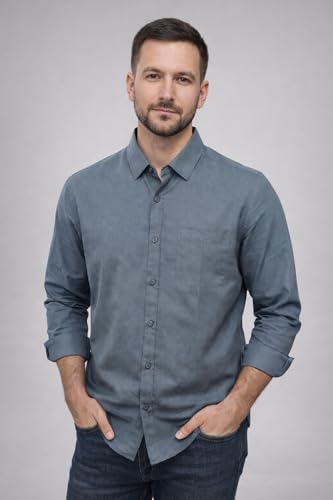 Image of Men's Solid Casual Shirt | Casual Plain Button Down Shirt for Men | Regular Fit Full Sleeves Smart Formal & Casual Wear