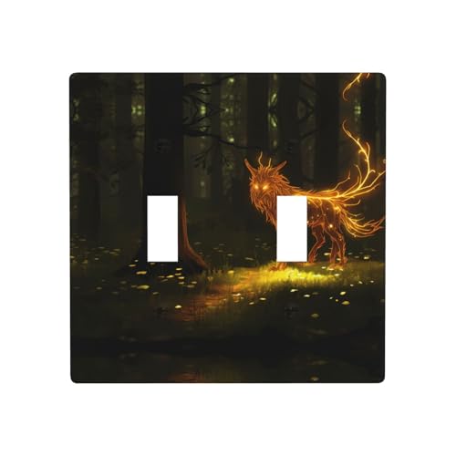 Phayah Mysterious - Cubierta decorativa para placa de pared con diseño de zorro de nueve colas, receptáculo de doble palanca, cubierta de interruptor de luz, 4.5 x 4.5 pulgadas