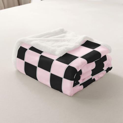 Image of Erosebridal Plaid Fleece Blanket 40 inchx50 inch Pink Black Checkerboard Sherpa Blanket Geometric Checkered Fuzzy Plush Throw for Kids Boys Girls,Aesthetic Grids Decor for Bed Couch