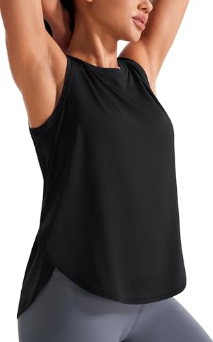 JOYSPELS Ice Silk Workout Tank Tops for Women Cool-Dry Sleeveless Loose Fit Yoga Shirts Athletic Black