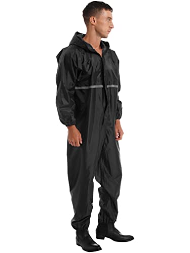 renvena Men's Hooded Jumpsuits Full zip One Piece Lightweight Hooded Raincoat Waterproof Rain Suit4