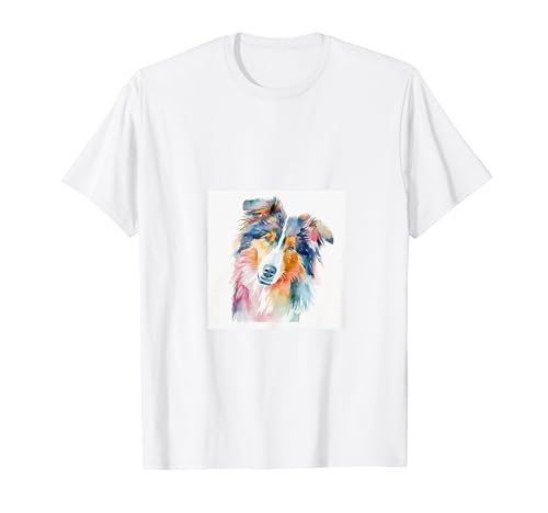 Rough Collie Dog Colorful Watercolor Dog T-Shirt