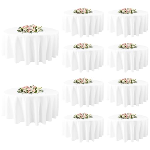 Image of 10 Pack Round Table Cloth 90 Inch, Round Tablecloth, Washable Polyester Table Cover for Buffet Party, Dinner, Weddings and Camping, White