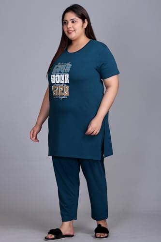 Image of In Love Women's Plus Size Graphic Printed Cotton Night Suit Set Short Sleeve