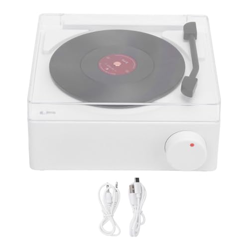 Respice Finem Tourne-Disque Haut-Parleur Mignon Plateau tournant Portable pour la Maison Chambre Table décor crème Jaune (White)
