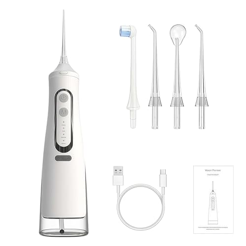 Hydropulseur sans fil blanc sous la douche pour un soin dentaire rapide lors de votre routine