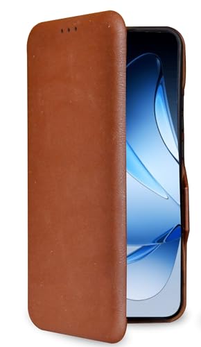Image of Premium Vegan Leather Phone Cover with Card Slot - Slim, Durable, Privacy Protection, Kickstand Function, Elegant Flip Wallet Cases Compatible for Oppo Reno 13 5G (Brown)
