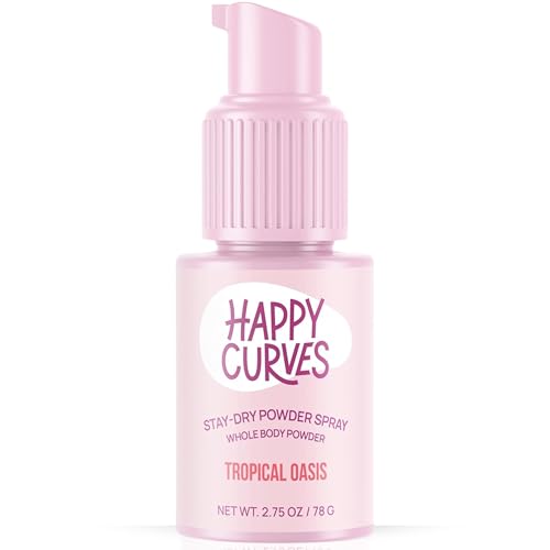 HAPPY CURVES Stay Dry Powder Spray - Talc Free Anti Chafe Body & Foot Dusting Powder Deodorant to Control Inner Thigh Chafing, and Private Areas 2.75 oz, Tropical Oasis