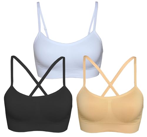 Image of AKAMC Women's Cross Back Sport Bras,Adjustable Straps Padded Criss Cross Cropped Bras for Yoga Workout Fitness