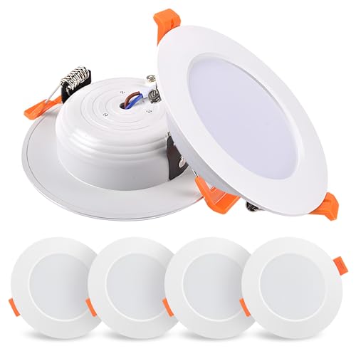ELLECILA 6Pack 5W Led Downlights Ceiling, Recessed Ceiling Lights Selectable 3000/400/6000k Dimmable, Warm White, Ip65 Spotlights Ceiling Lights for Bathroom Kitchen, Hallway