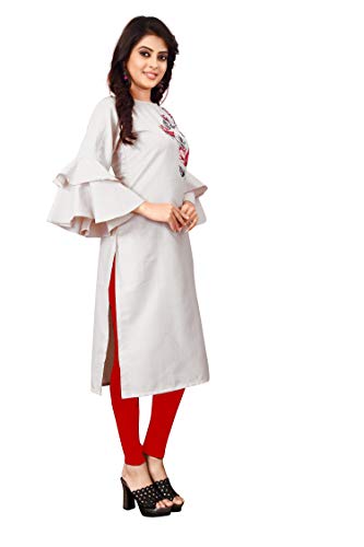 Image of OM SAI LATEST CREATION Slub-Rayon 3 /4 Sleeve Printed A-Line Kurti for Women