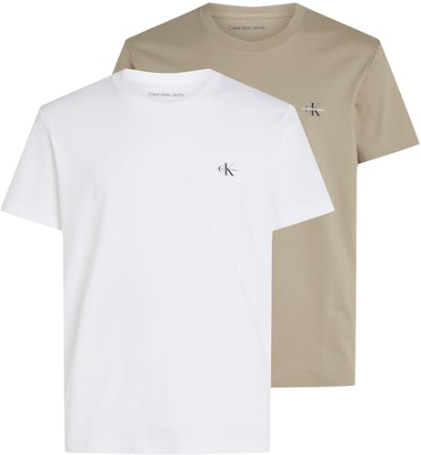 Calvin Klein Camisetas de Manga Corta Hombre Pack de 2 Monologo de algodón, Multicolor (Bright White/Aluminum), M