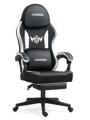 Ergonomic Gaming Chair, Cat-Scratch Proof Leather, Game Chair with Footrest, Flat Seat for...