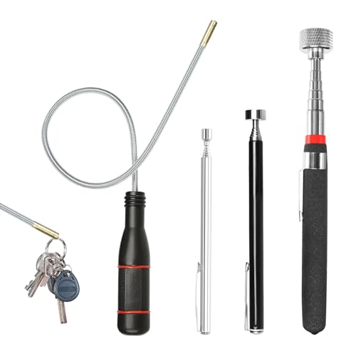4 Stück Magnetstab Teleskop, 1.5LB/5LB/10LB Teleskop Magnet 550mm Flexibler Magnetheber Magnetstabgreifer,Teleskopmagnet Stabmagnet Extra Stark für Aufnehmen von kleinen Teilen Autoteilen