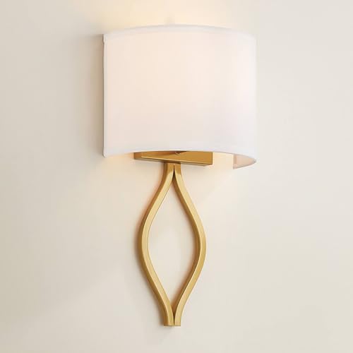Possini Euro Design Sian Modern Wall Sconce Lighting Warm Brass Hardwired 19 1/2" High Fixture Half Moon Linen Shaped Shade for Bedroom Bedside Living Room Home Hallway Dining Kitchen by Possini Euro Design - Used condition - US$123.10