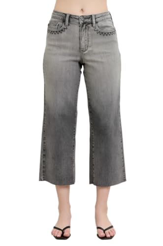 Judy Blue Vintage Gray Wash High Rise Wide Crop Jeans - Ivory Gem