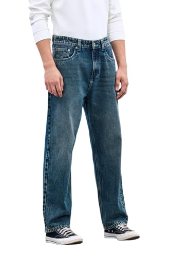 Image of SNITCH Men Casual Jeans | Baggy Fit Relaxed Wide-Leg Design | 100% Cotton Woven Denim with Light Fading for Street & Casual Wear