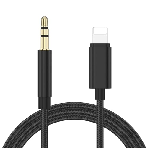 Mugust Cable Auxiliar Coche para iPhone Lightning,Cable Aux Lightning Jack 3.5mm Audio para iPhone 14/13/12/11/XR/XS/X/8/7,Autorradio/Auriculares/Altavoces,1M(Negro)