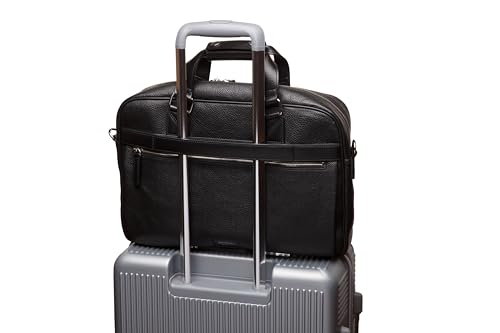 Bosca Leather Messenger Bag for Men Italian Pebble & Smooth Grained Leather - Fits 16" Laptop - RFID Blocking - Trolley Strap - Lightweight - Black4