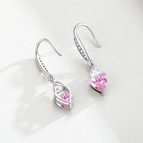 October Birthstone Earrings Sterling Silver Pink Topaz Drop Earrings Pink Birthstone Dangle October Birthstone Jewelry Mother's Day Gifts For Women Girls #TOP4
