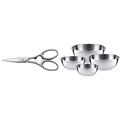 WMF Grand Gourmet Küchenschere 20 cm, Kapselheber, Schraubverschlussöffner, Cromargan Edelstahl & Gourmet Schüsselset 4-teilig, Edelstahl Schüsseln für die Küche 0,75l - 2,75l, Rührschüssel