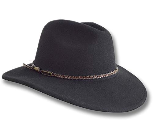 Oztrala Fedora HAT Australian Wool Felt Mens Women Kids Leather Band Cowboy Western HW02 Outback (Black - S)