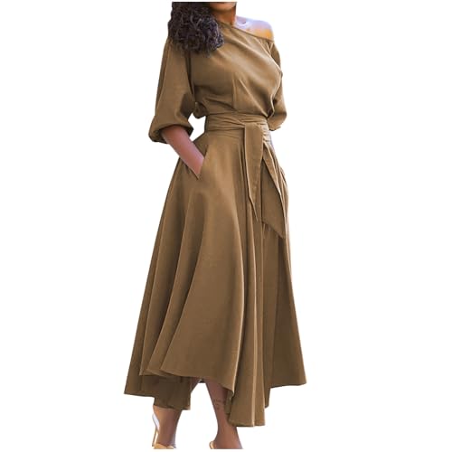 Robe longue trapèze asymétrique légère avec ceinture tenue été femme