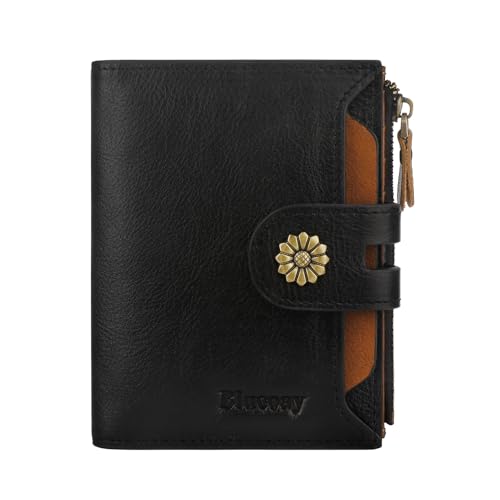 Blucoay Wallet Women,RFID Blocking Leather Womens Wallet Bifold Compact Card Holder Small Wallet for Women with Removable ID Window blackbrown